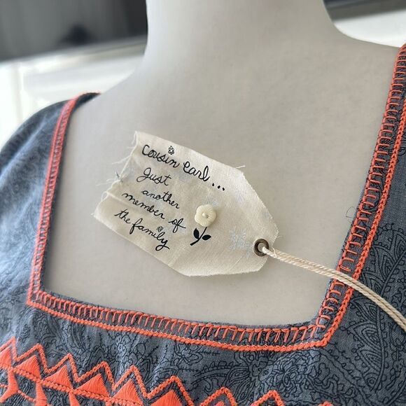 NWT Cousin Earl Lagenlook Florentine Blue Orange Bell SleevesTop Oversized Boho - Picture 16 of 16